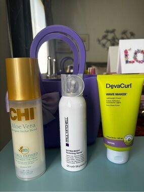 Three Piece Curly Hair Styling Product Set in Purple Bag with Bow